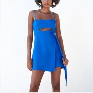 ZARA Blue Linen Blend Cut Out Romper Dress, Size XS